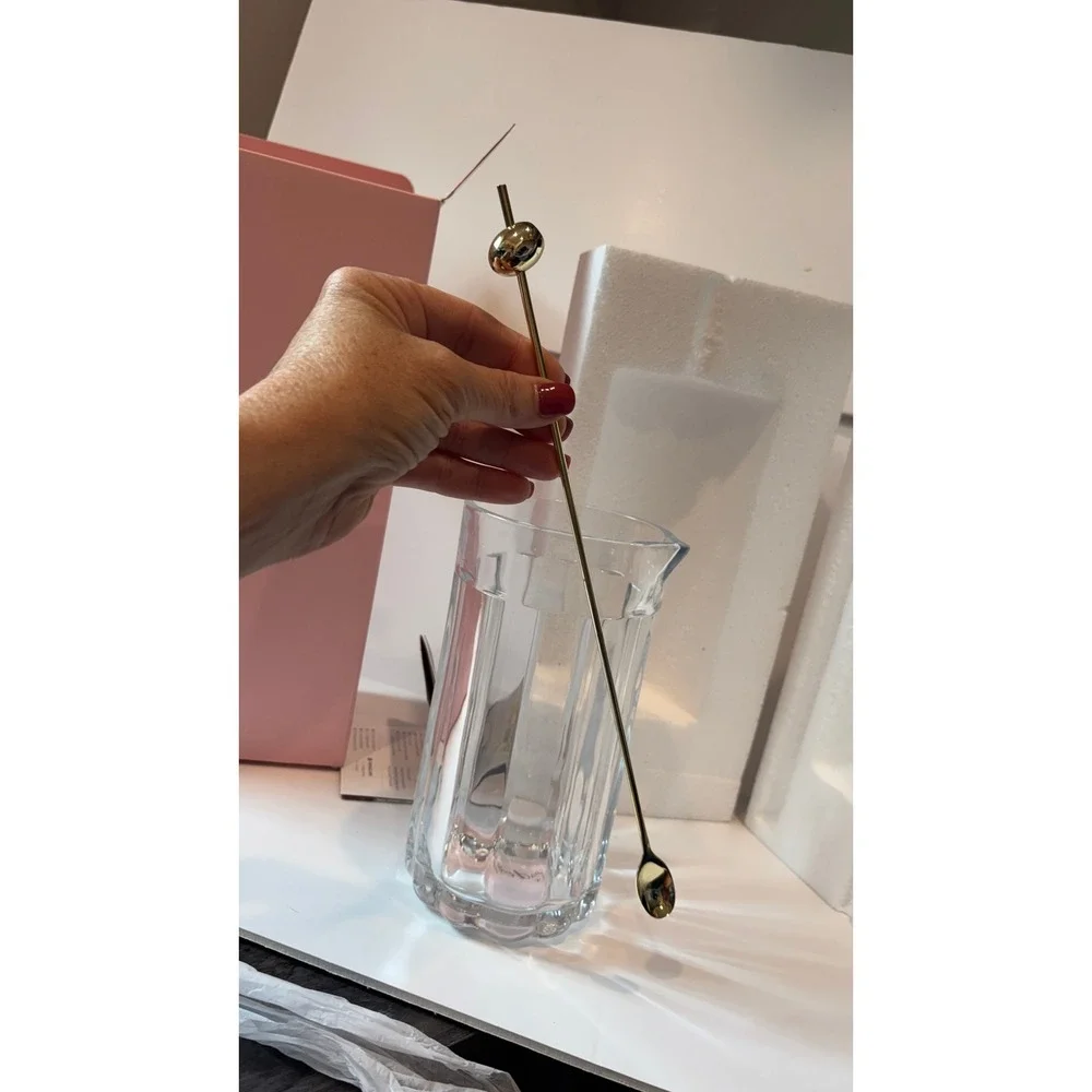 Kate Spade New York Glass cocktail Pitcher and Gold Stirring Spoon Set  Boxed